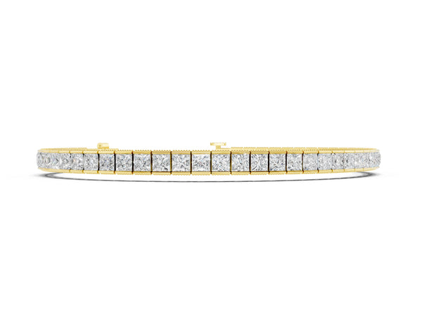 Yellow gold Princess Cut Channel Set Tennis Bracelet with Box Clasp