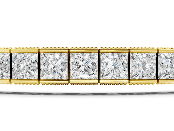 Yellow gold Princess Cut Channel Set Tennis Bracelet with Box Clasp
