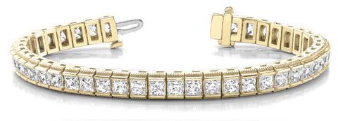 Yellow gold Princess Cut Channel Set Tennis Bracelet with Box Clasp