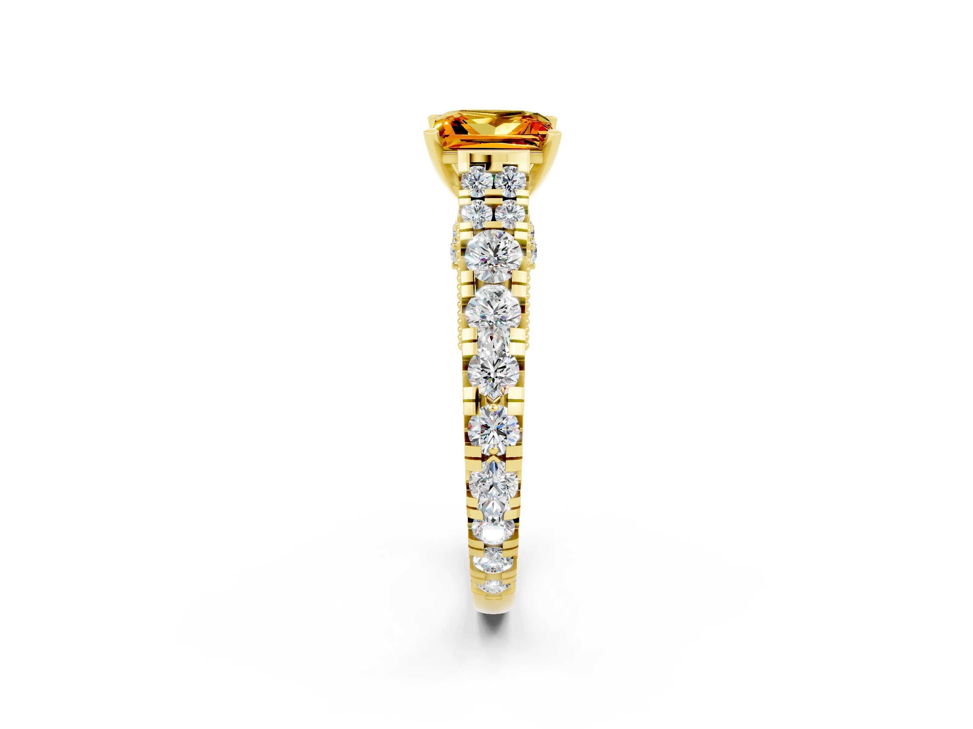 Yellow gold Princess Cut Citrine Classic Solitaire Ring with Pavé Band and Four-Prong Setting_2