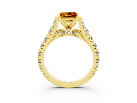 Yellow gold Princess Cut Citrine Classic Solitaire Ring with Pavé Band and Four-Prong Setting_3