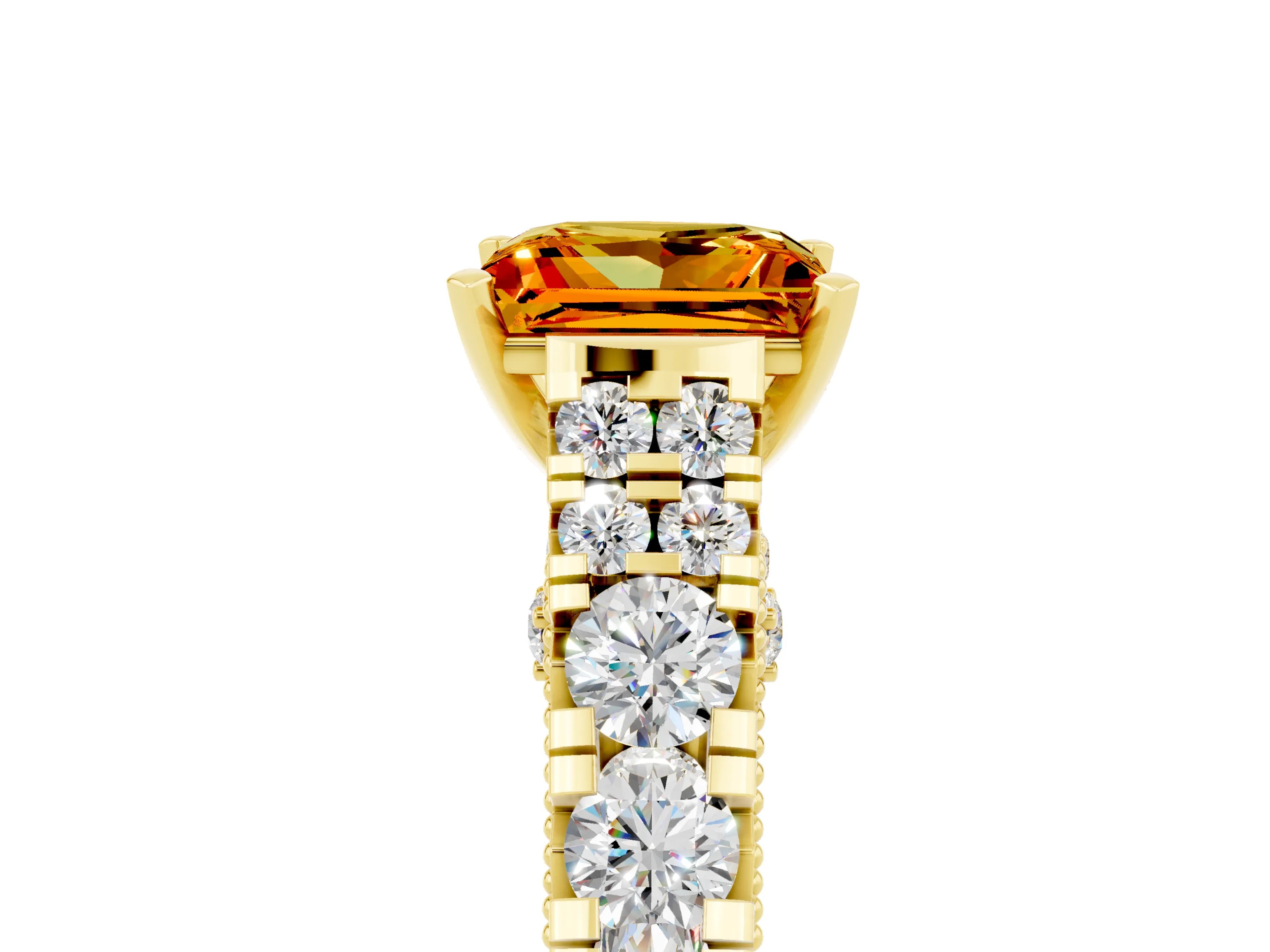 Yellow gold Princess Cut Citrine Classic Solitaire Ring with Pavé Band and Four-Prong Setting_5