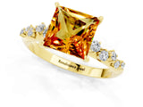 Yellow gold Princess Cut Citrine Cluster Side Stone Solitaire Ring with Prong Setting_25