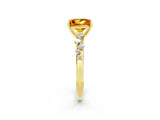 Yellow gold Princess Cut Citrine Cluster Side Stone Solitaire Ring with Prong Setting_26