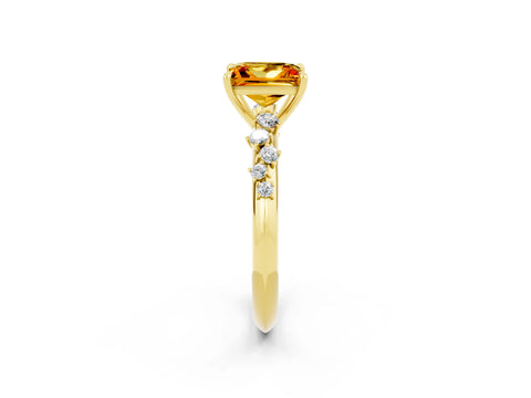 Yellow gold Princess Cut Citrine Cluster Side Stone Solitaire Ring with Prong Setting_26