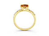 Yellow gold Princess Cut Citrine Cluster Side Stone Solitaire Ring with Prong Setting_27