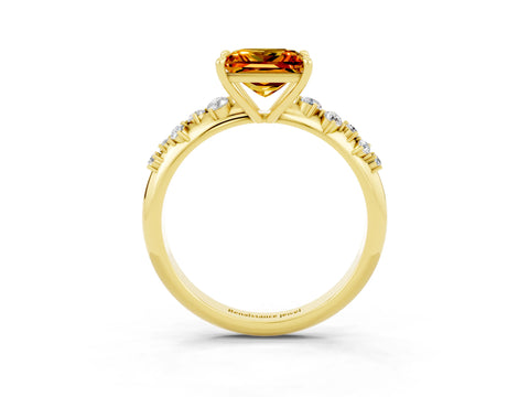 Yellow gold Princess Cut Citrine Cluster Side Stone Solitaire Ring with Prong Setting_27