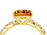 Yellow gold Princess Cut Citrine Cluster Side Stone Solitaire Ring with Prong Setting_28