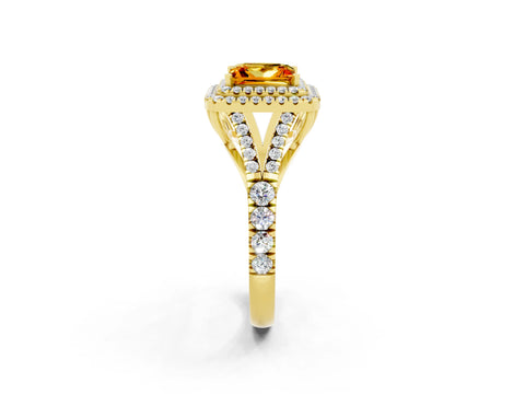 Yellow gold Princess Cut Citrine Double Halo Ring with Split Shank and Prong Setting_14