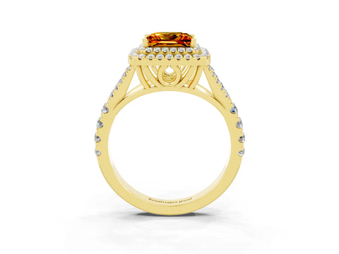 Yellow gold Princess Cut Citrine Double Halo Ring with Split Shank and Prong Setting_15