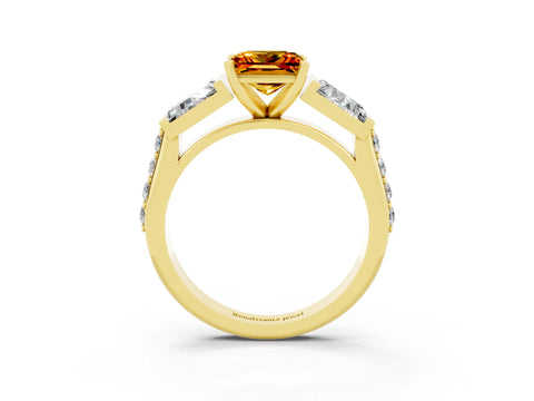 Yellow gold Princess Cut Citrine Engagement Ring with Baguette Side Stones and Channel Set Band_3