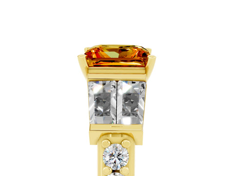 Yellow gold Princess Cut Citrine Engagement Ring with Baguette Side Stones and Channel Set Band_5