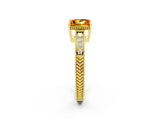 Yellow gold Princess Cut Citrine Engagement Ring with Milgrain Channel Set Band and Prong Setting_2