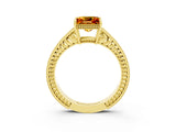 Yellow gold Princess Cut Citrine Engagement Ring with Milgrain Channel Set Band and Prong Setting_3