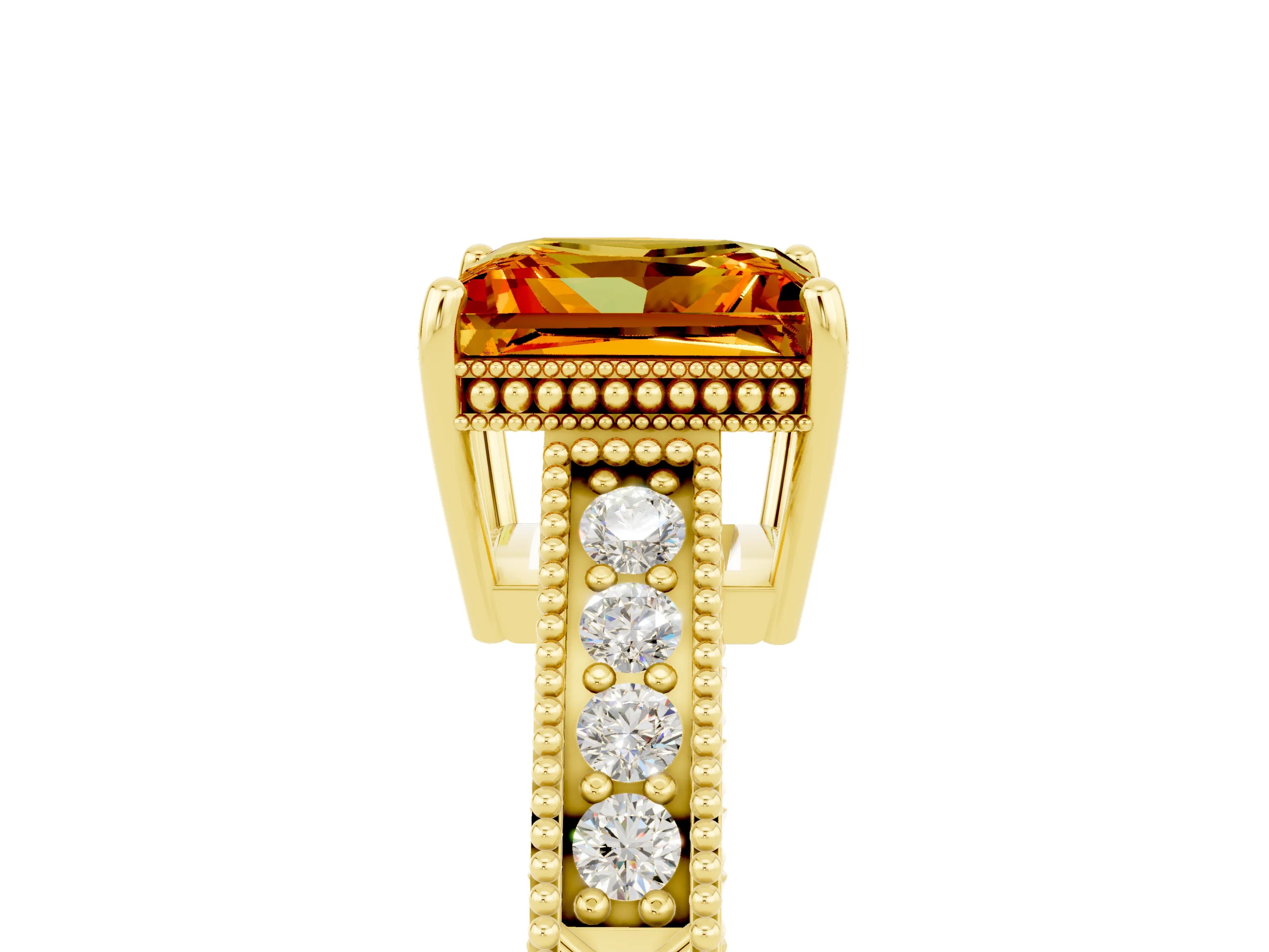 Yellow gold Princess Cut Citrine Engagement Ring with Milgrain Channel Set Band and Prong Setting_5