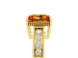 Yellow gold Princess Cut Citrine Engagement Ring with Milgrain Channel Set Band and Prong Setting_5