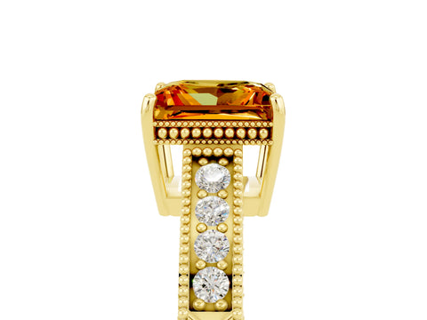 Yellow gold Princess Cut Citrine Engagement Ring with Milgrain Channel Set Band and Prong Setting_5