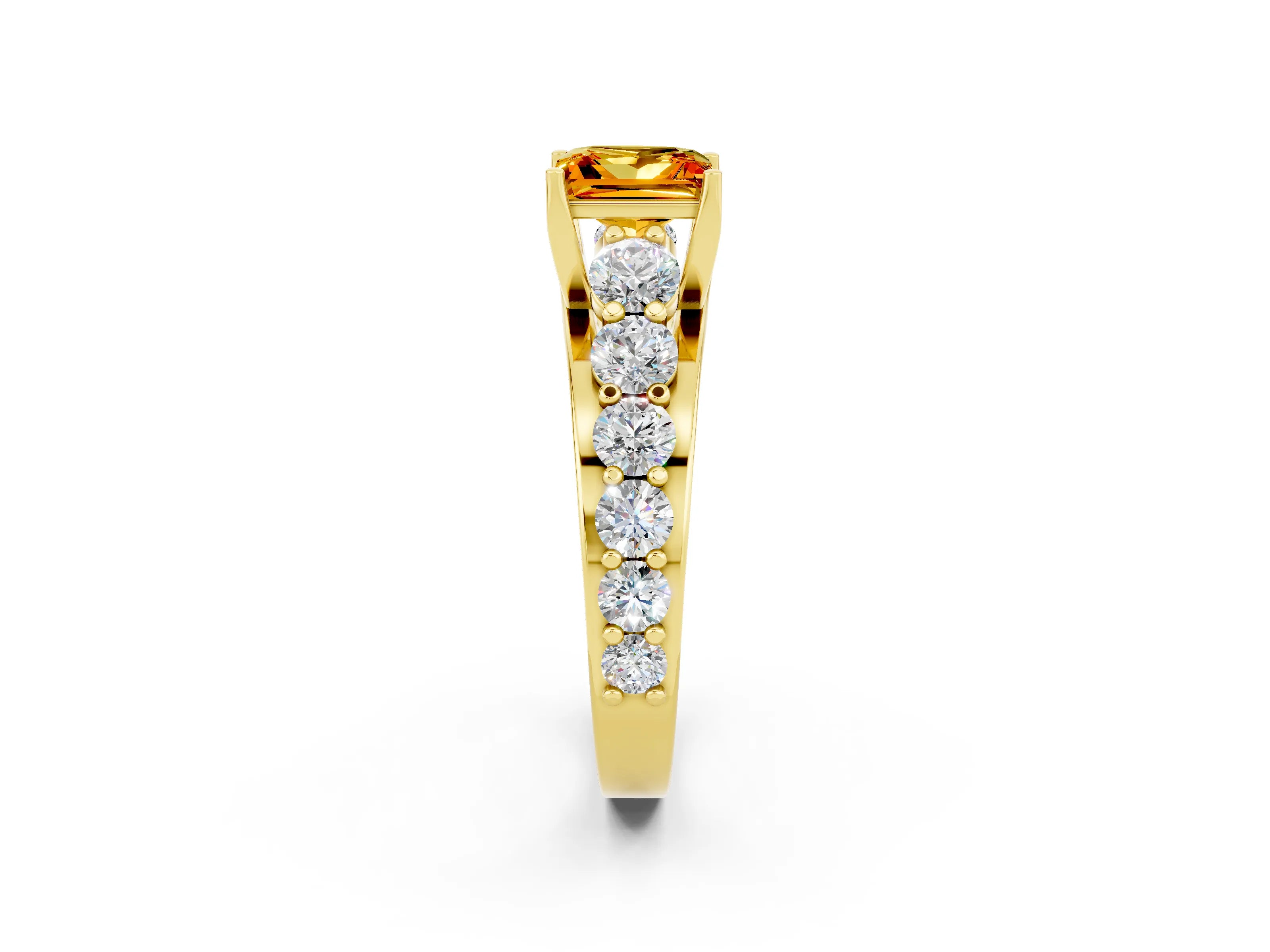 Yellow gold Princess Cut Citrine Engagement Ring with Pavé Band and Four-Prong Setting_2