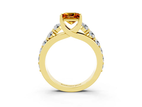 Yellow gold Princess Cut Citrine Engagement Ring with Pavé Band and Four-Prong Setting_3