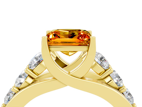 Yellow gold Princess Cut Citrine Engagement Ring with Pavé Band and Four-Prong Setting_4