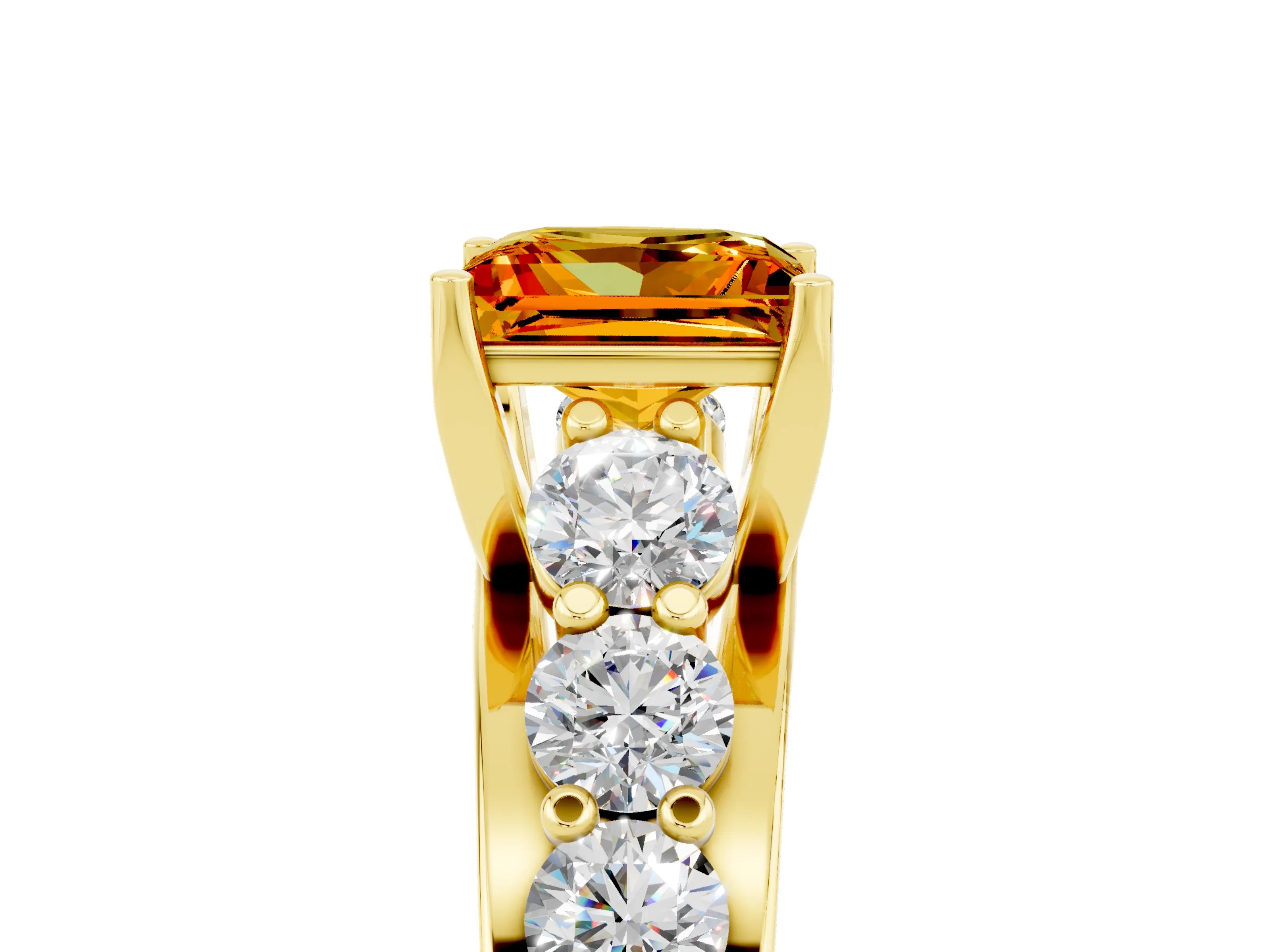 Yellow gold Princess Cut Citrine Engagement Ring with Pavé Band and Four-Prong Setting_5