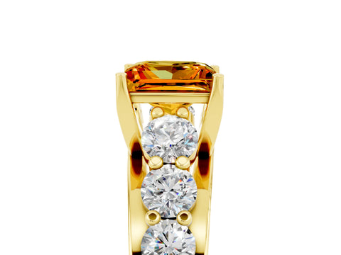 Yellow gold Princess Cut Citrine Engagement Ring with Pavé Band and Four-Prong Setting_5
