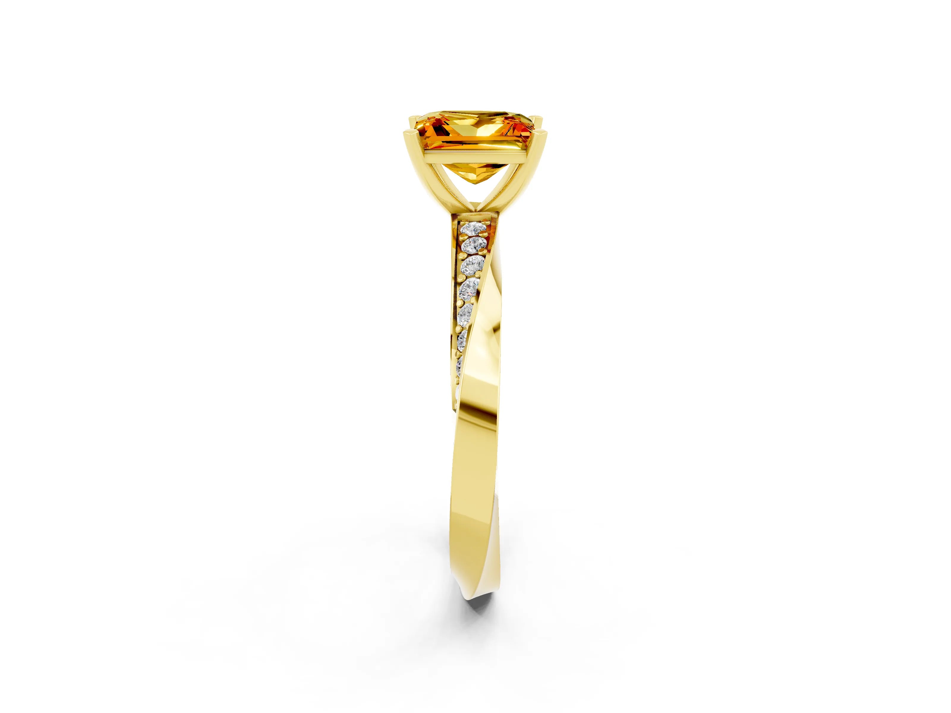 Yellow gold Princess Cut Citrine Engagement Ring with Side Stone Accents and Four-Prong Setting_41
