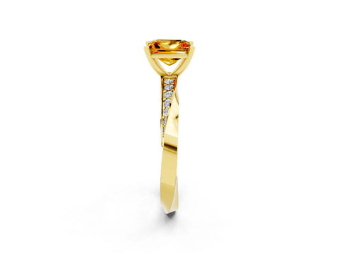 Yellow gold Princess Cut Citrine Engagement Ring with Side Stone Accents and Four-Prong Setting_41