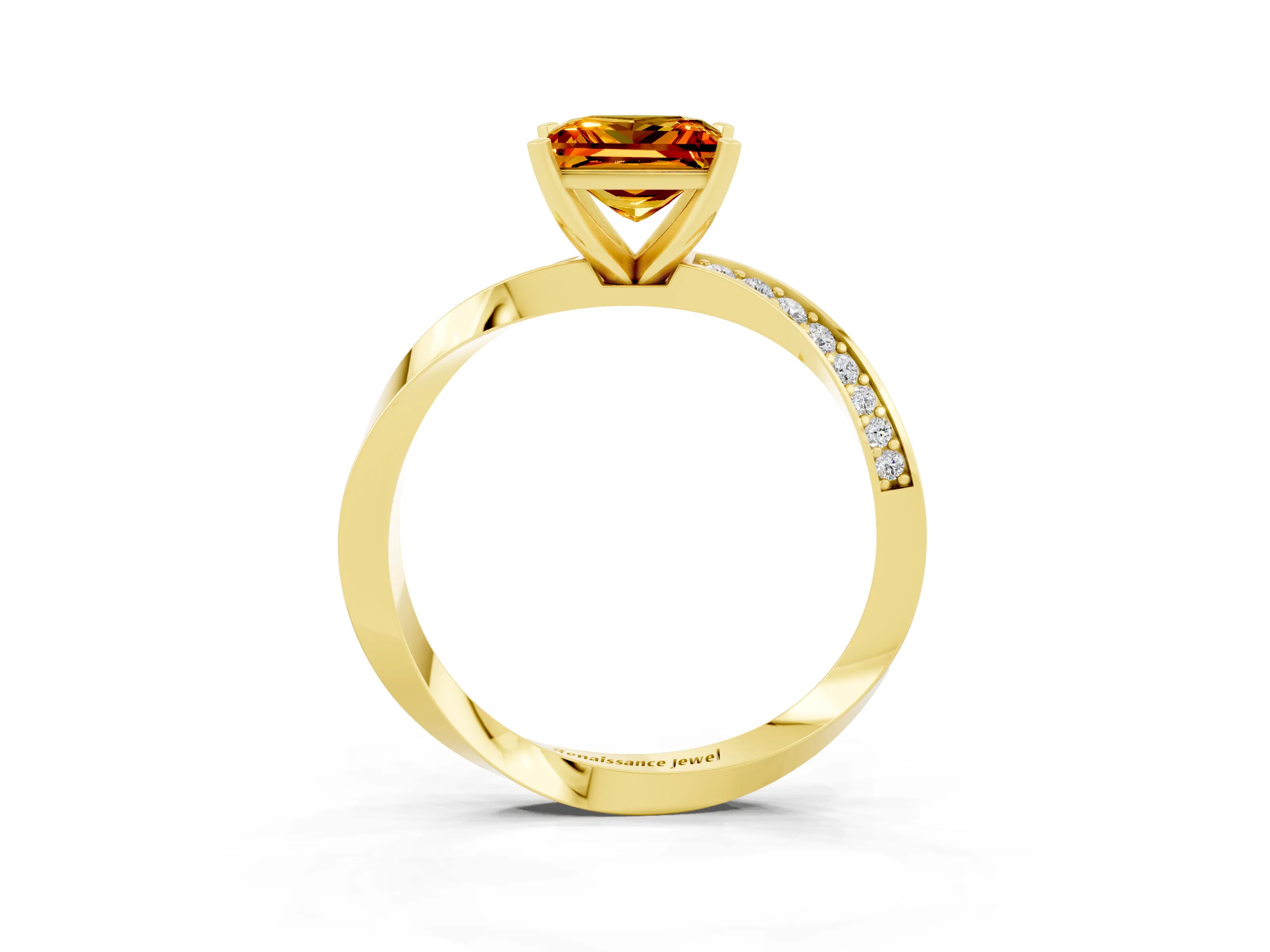 Yellow gold Princess Cut Citrine Engagement Ring with Side Stone Accents and Four-Prong Setting_42