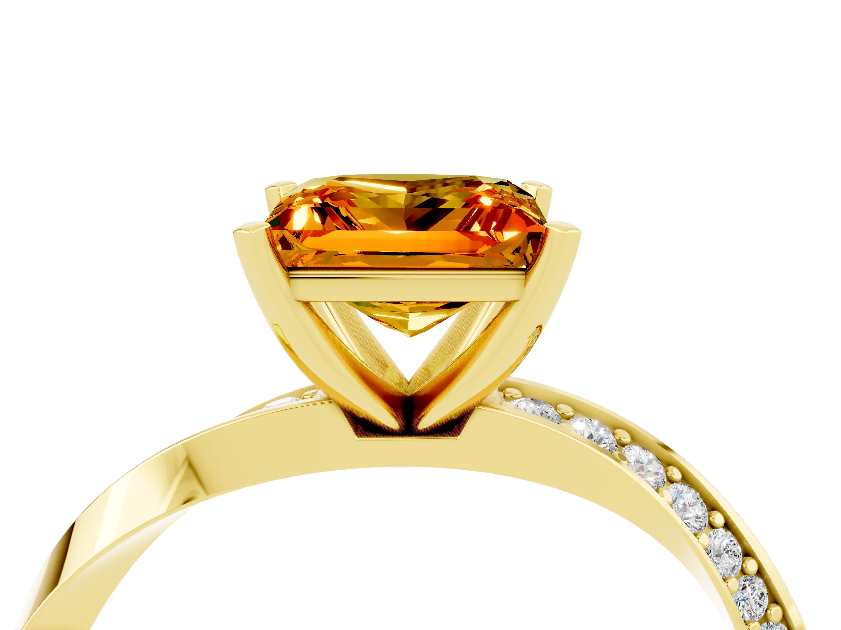 Yellow gold Princess Cut Citrine Engagement Ring with Side Stone Accents and Four-Prong Setting_43