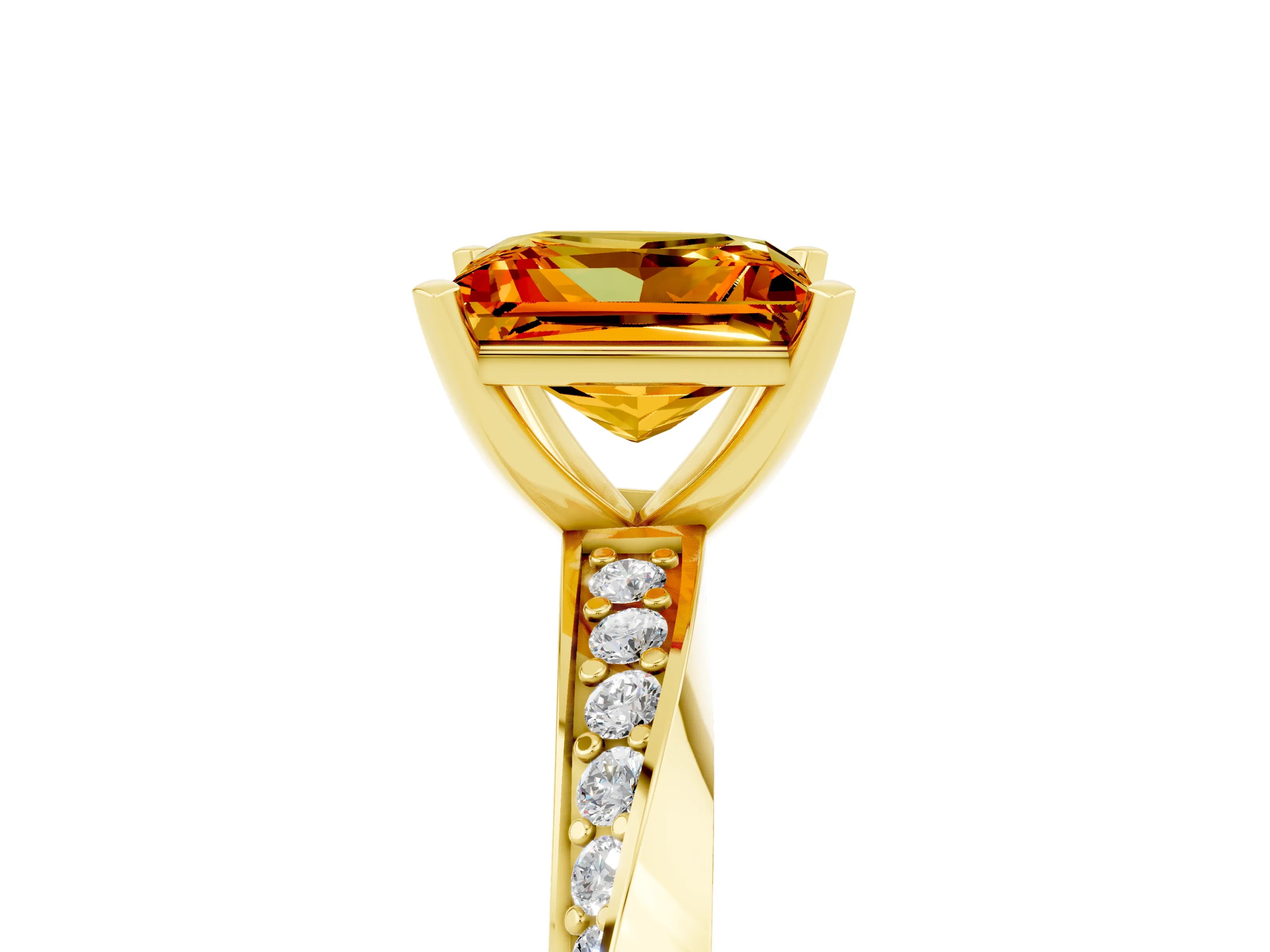 Yellow gold Princess Cut Citrine Engagement Ring with Side Stone Accents and Four-Prong Setting_44