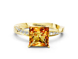 Yellow gold Princess Cut Citrine Engagement Ring with Side Stone Accents and Four-Prong Setting_60