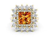 Yellow gold Princess Cut Citrine Floral Double Halo Engagement Ring with Prong Setting_72