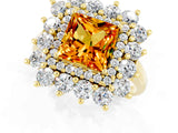 Yellow gold Princess Cut Citrine Floral Double Halo Engagement Ring with Prong Setting_73