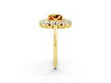 Yellow gold Princess Cut Citrine Floral Double Halo Engagement Ring with Prong Setting_74