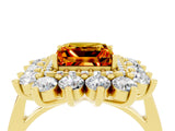 Yellow gold Princess Cut Citrine Floral Double Halo Engagement Ring with Prong Setting_76