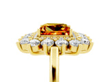 Yellow gold Princess Cut Citrine Floral Double Halo Engagement Ring with Prong Setting_77