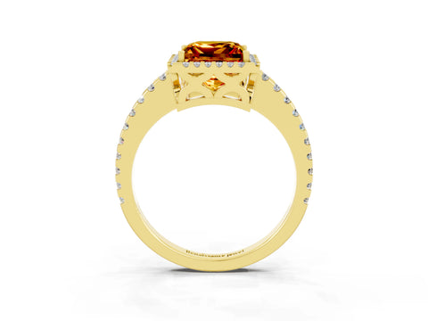 Yellow gold Princess Cut Citrine Halo Engagement Ring with Pavé Band and Prong Setting_15