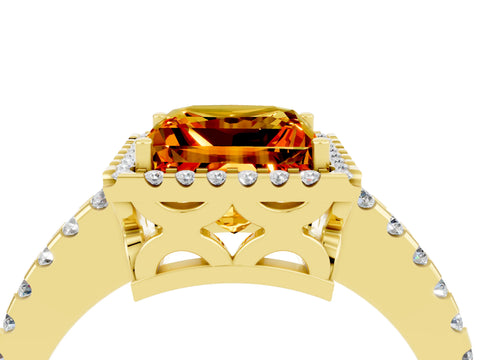 Yellow gold Princess Cut Citrine Halo Engagement Ring with Pavé Band and Prong Setting_16