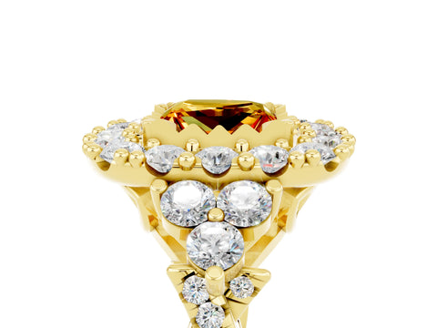 Yellow gold Princess Cut Citrine Halo Ring with Pavé Band and Four-Prong Setting_17