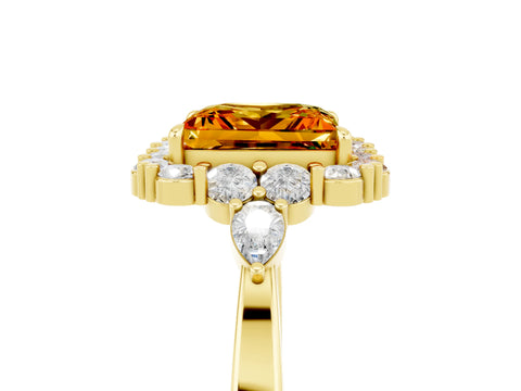 Yellow gold Princess Cut Citrine Halo Ring with Pear Side Stones and Prong Setting_17