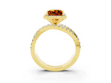 Yellow gold Princess Cut Citrine Halo Ring with Round Split Shank and Prong Setting_51
