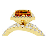 Yellow gold Princess Cut Citrine Halo Ring with Round Split Shank and Prong Setting_52