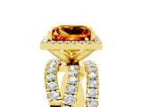 Yellow gold Princess Cut Citrine Halo Ring with Round Split Shank and Prong Setting_53