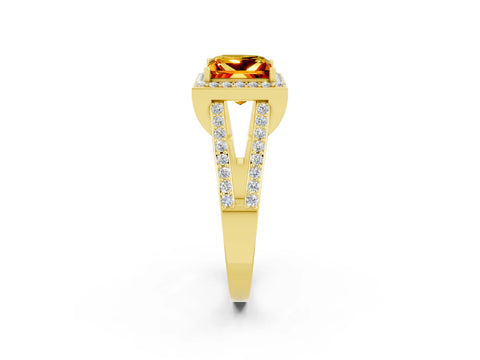 Yellow gold Princess Cut Citrine Halo Ring with Split Shank U-Prong Band and Four-Prong Setting_2