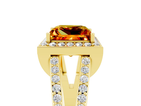 Yellow gold Princess Cut Citrine Halo Ring with Split Shank U-Prong Band and Four-Prong Setting_5