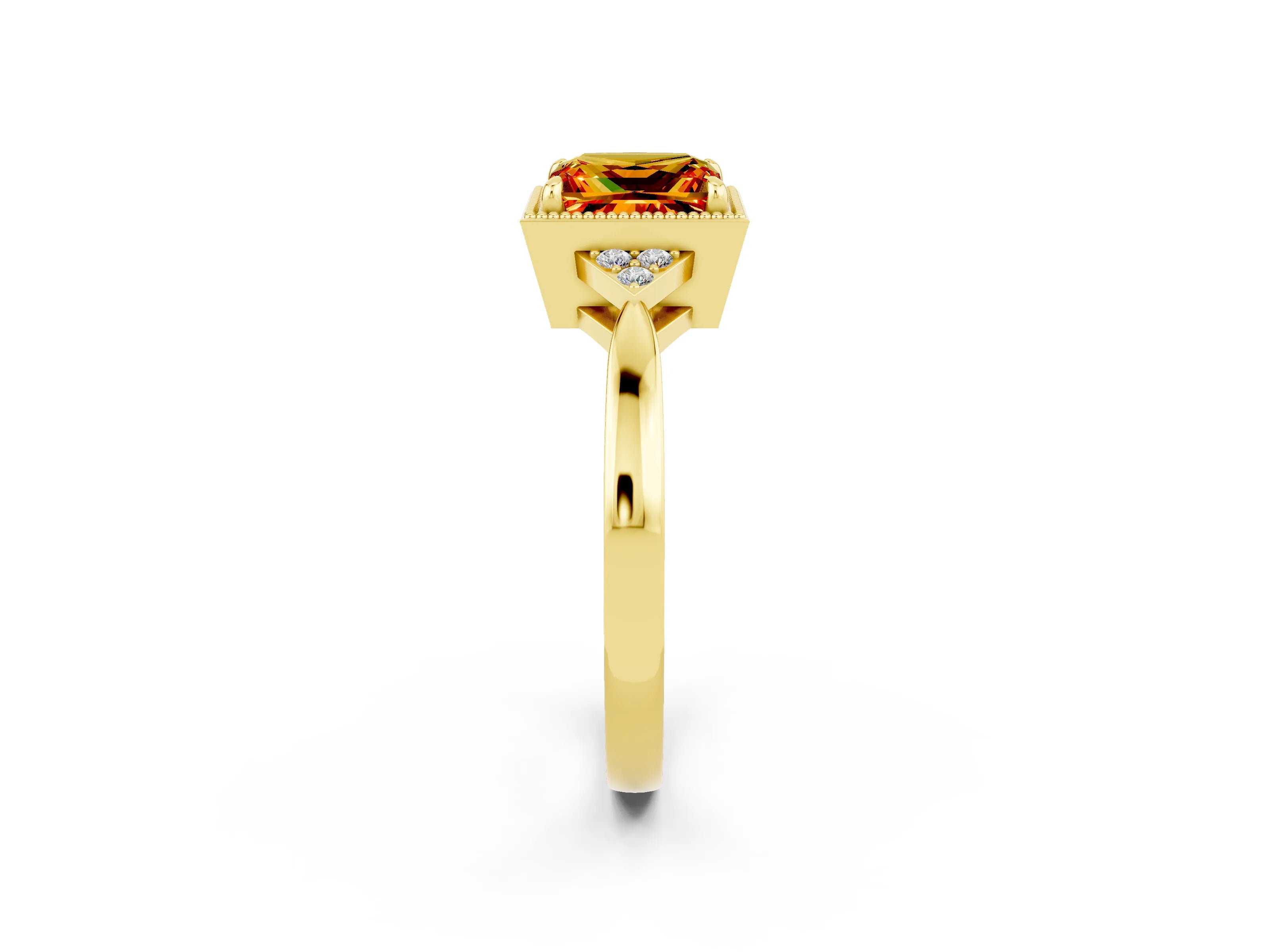 Yellow gold Princess Cut Citrine Halo Ring with Tapered Band and Four-Prong Setting_2