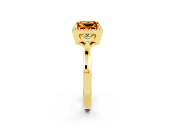 Yellow gold Princess Cut Citrine Halo Ring with Tapered Band and Four-Prong Setting