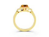 Yellow gold Princess Cut Citrine Halo Ring with Tapered Band and Four-Prong Setting_3