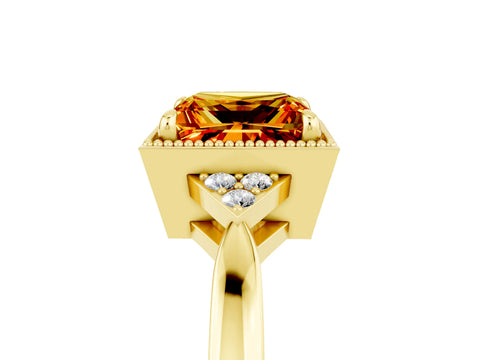 Yellow gold Princess Cut Citrine Halo Ring with Tapered Band and Four-Prong Setting_5